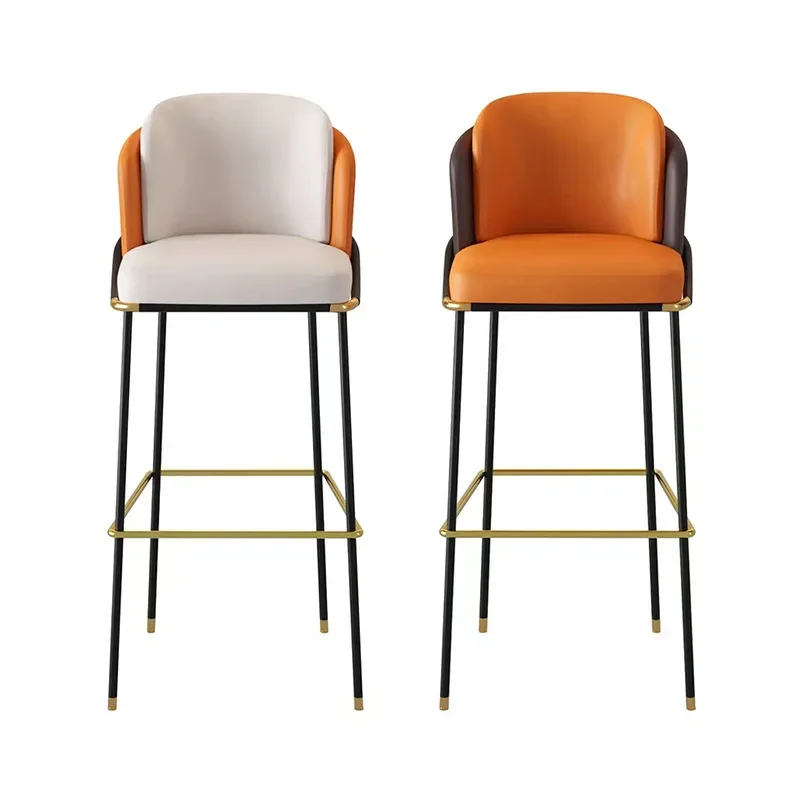 Light luxury leather soft bag wrought iron high bar chair, restaurant hotel leisure bar chair, home backrest front desk chair 5