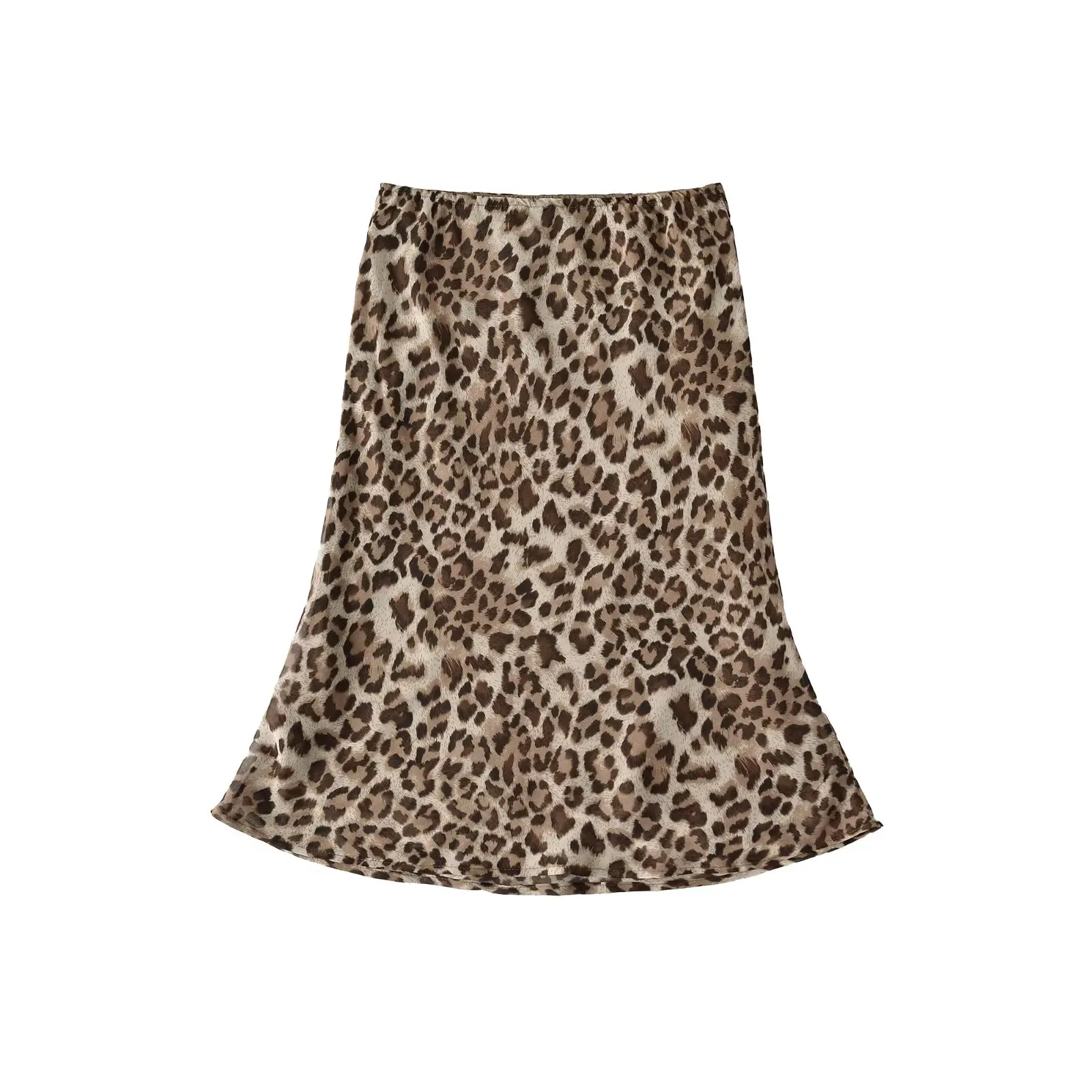 High Waist Leopard Print Slimming Half Skirt Women's Summer Elegant Sexy Bodycon Mid-length A-line Skirt with Pockets