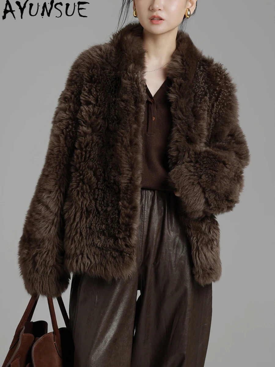 AYUNSUE manteau de fourrure en peau de mouton naturel femmes veste en cuir véritable vestes d'hiver 2025 vêtements de luxe femme coupe ample Шуба Ж Döncud