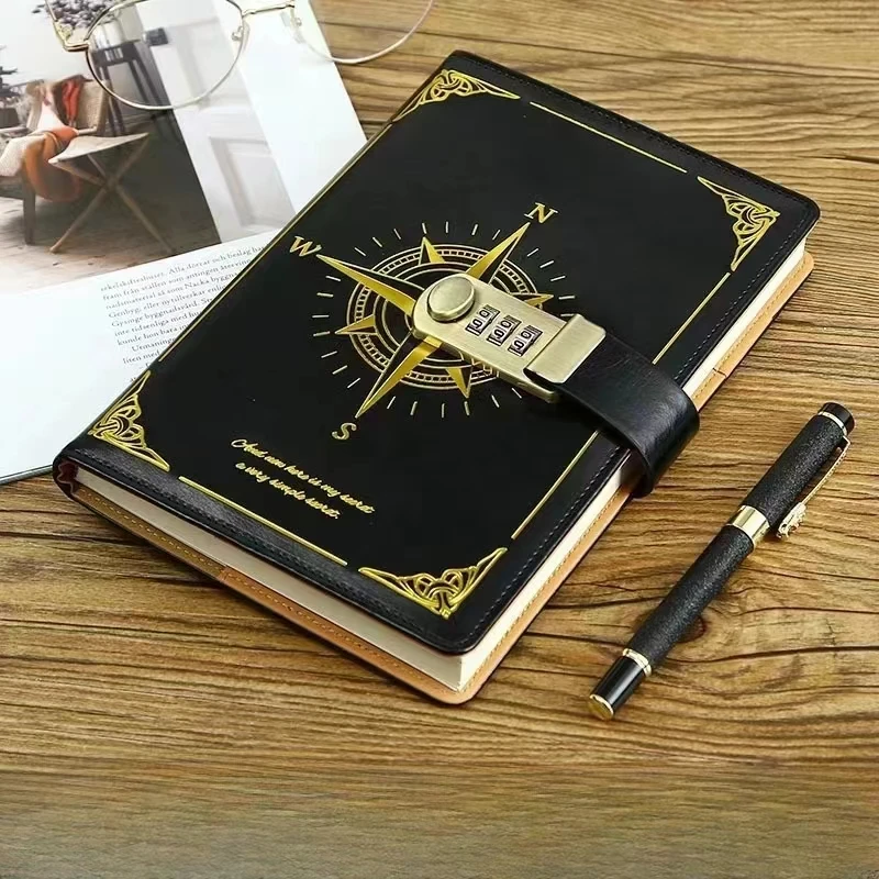 Password Notes Diary Book with Lock New Boys Simple Art Retro Girls Private Retro PUP Leather Face Secret Diary for Girls