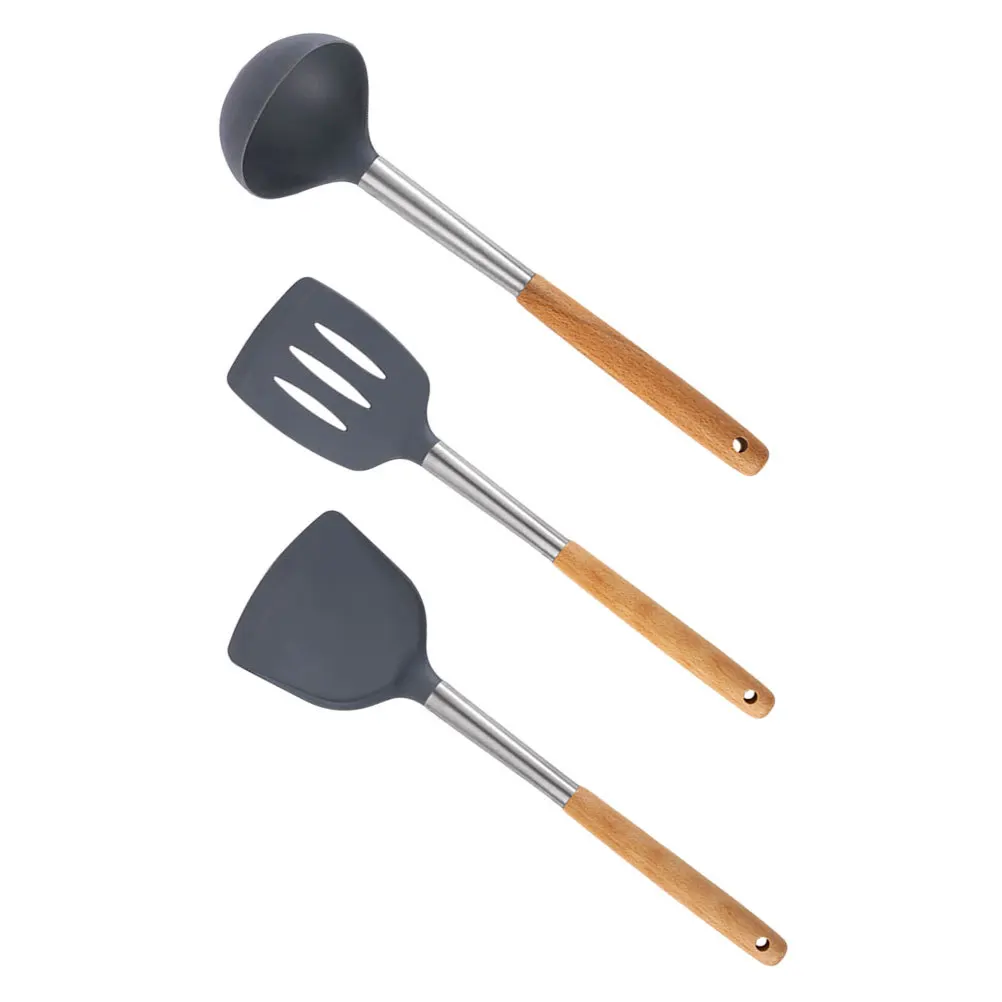 

1Set Kitchen Cooking Tools Set Grey Ergonomic Design Stir Fry Braising Spoon Spatula Non-Stick Practical Household