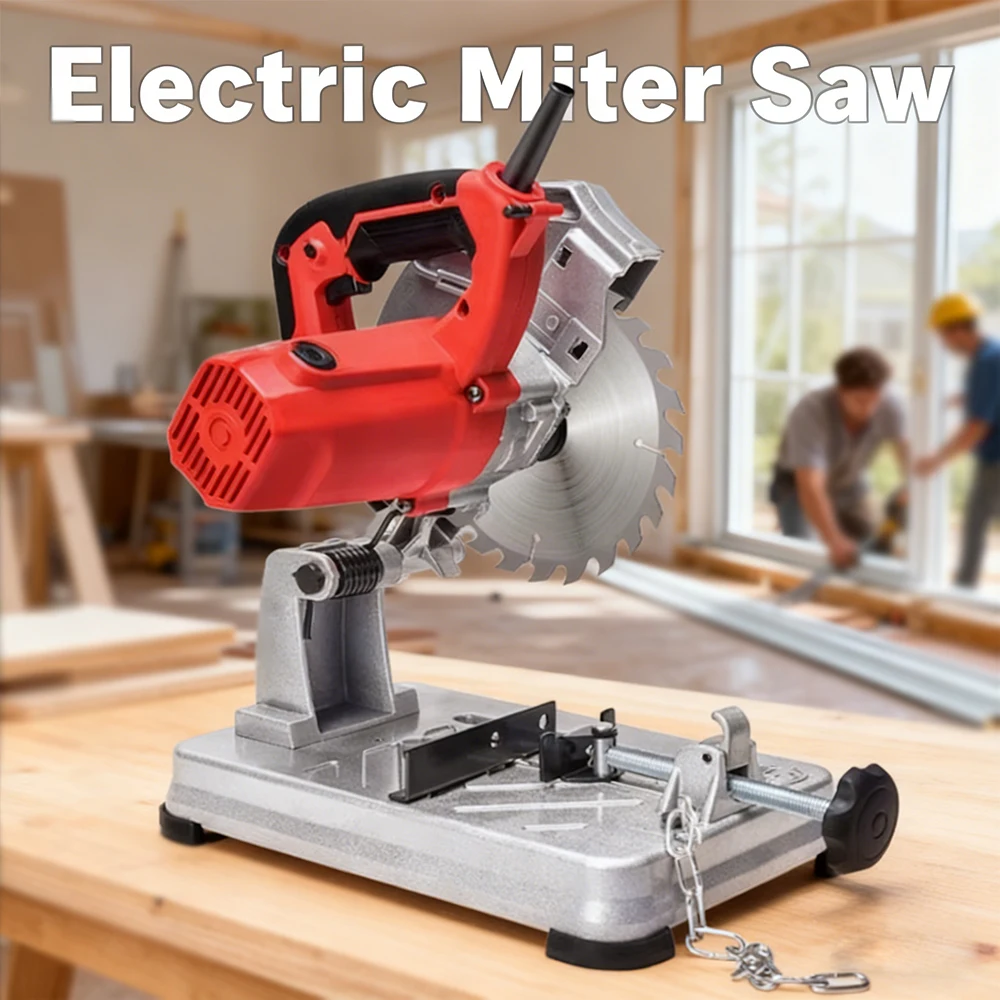 Electric Miter Saw for Cutting Metal Wood Plastic, 0-45 Degrees Aluminum Angle Cutter Table Saw Machine for Home Improvement