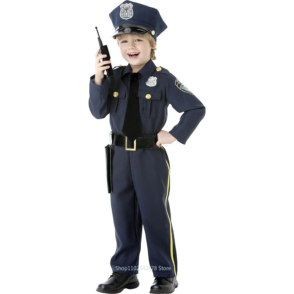 Children's Police Uniform New York Police Cosplay Costume Boy Girl Policeman Clothes Set Constabulary Carnival Party Gift