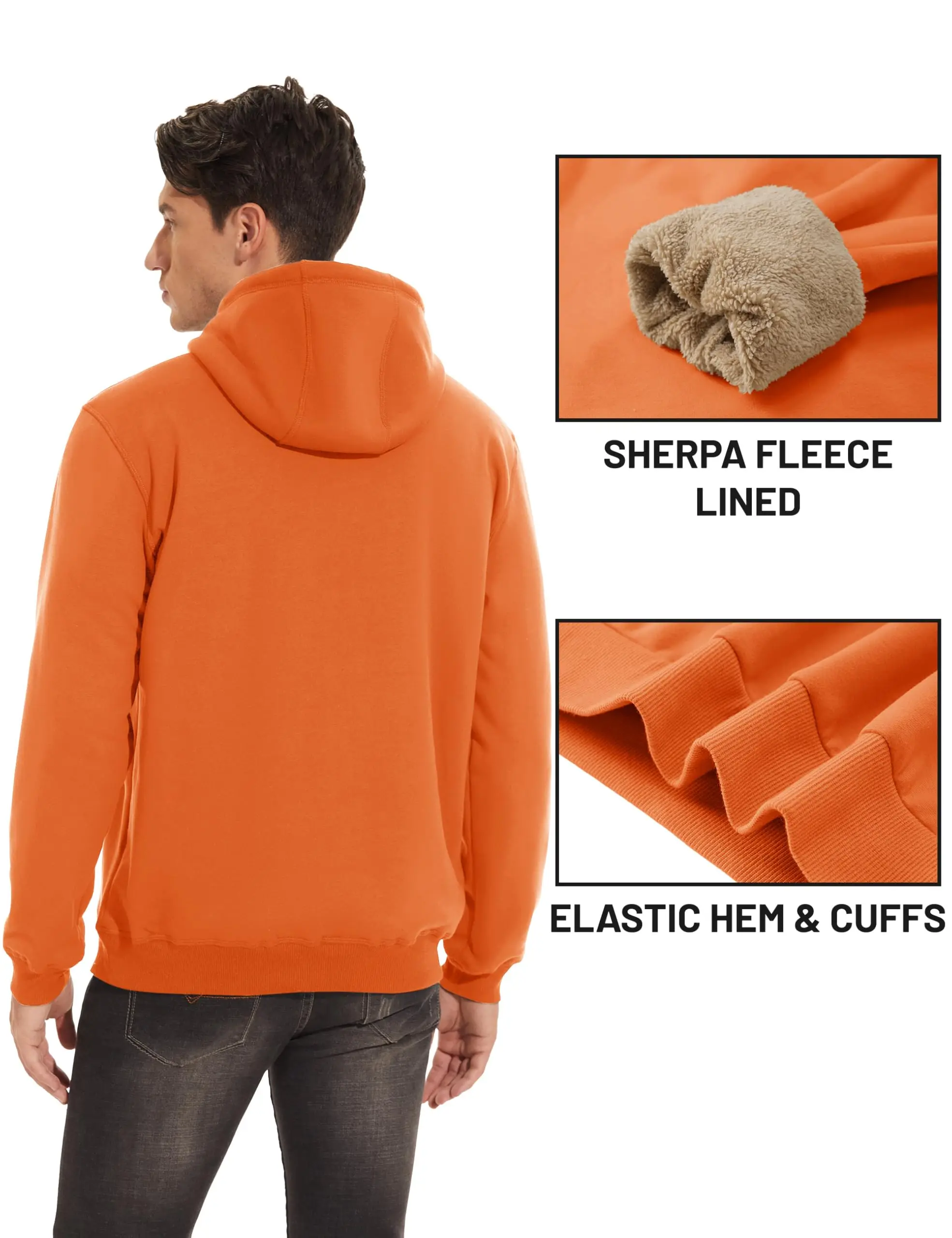 Men's Fleece Lined Pullover Hoodie Sherpa Sweatshirt Thick Warm Casual Athletic Hooded Top for Workout and Daily Wear