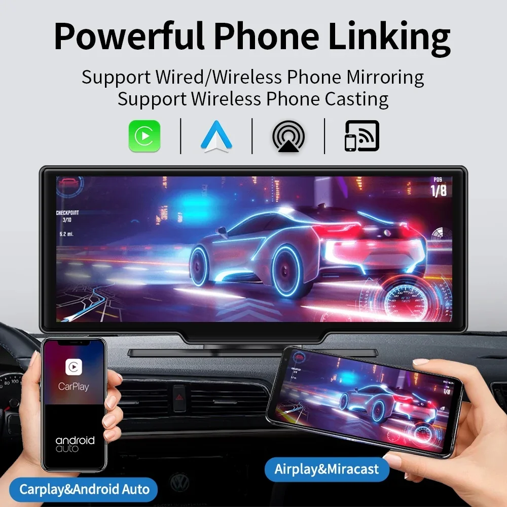 Large Car Screen Car Video DVD Player, 10.26 Inches Touch Screen, Supports Wireless to Mobile Phone, With Wireless Carplayer/For Android Atuo, It Has Music/Video Entertainment And Navigation Functions, Airplay, Mirror Link, Loop Recording, 512G TF Card