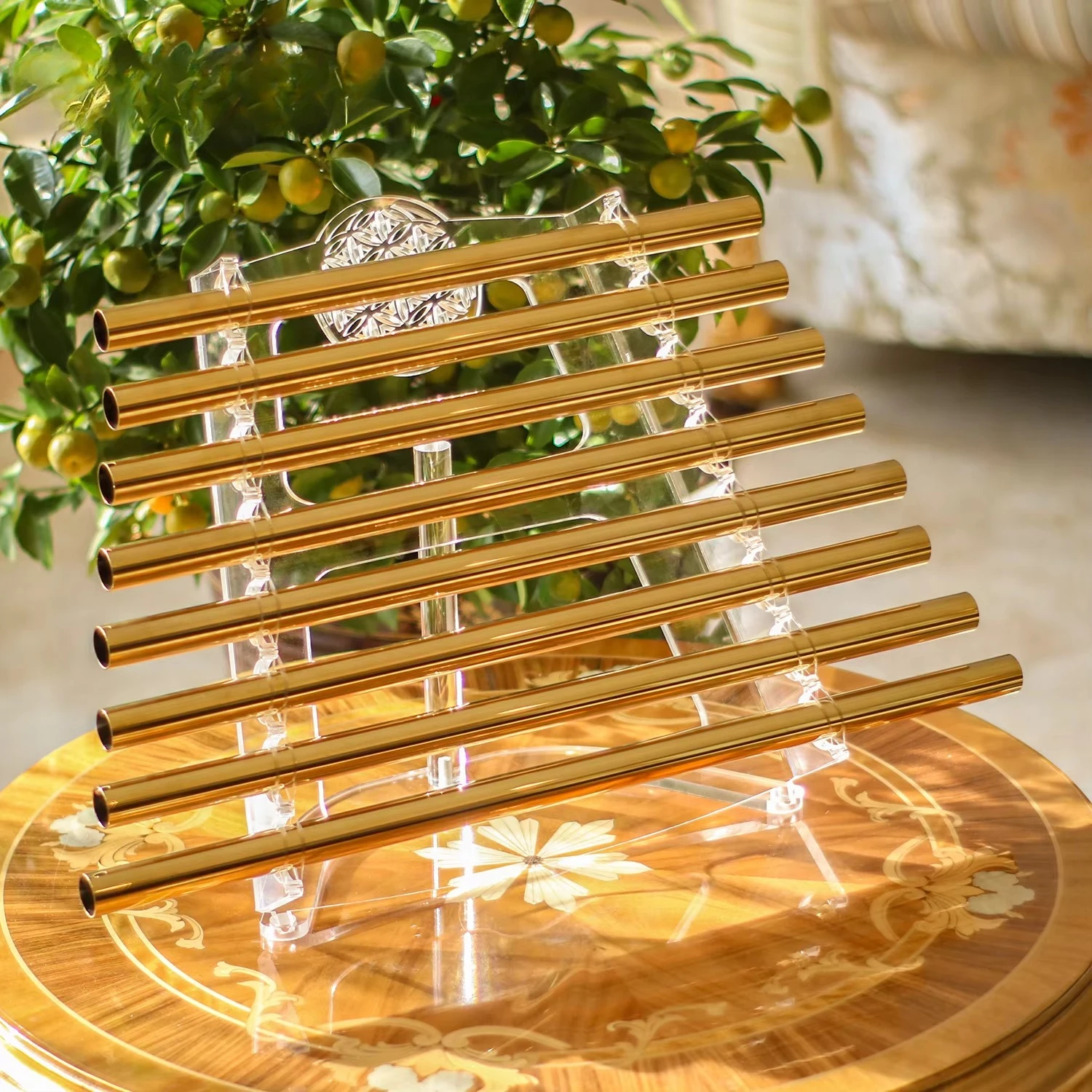 Golden Crystal Harp Sound Healing Crystal Singing Harp 432Hz with Stand and Case
