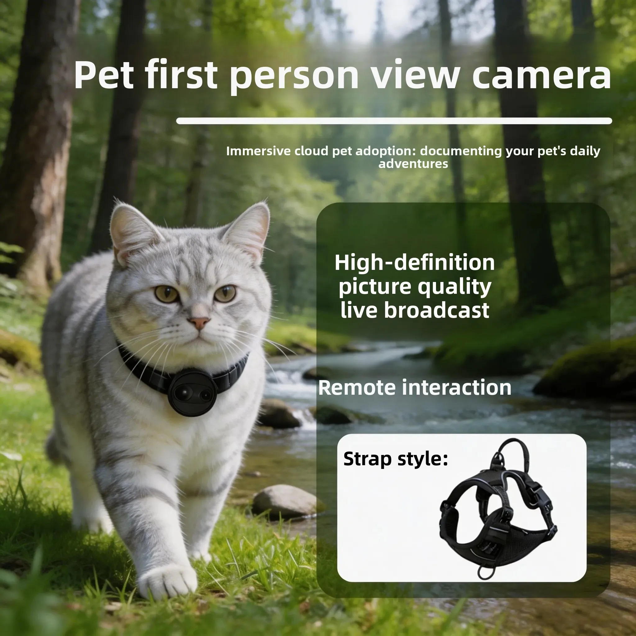 4G Smart Pet Collar Camera Strap, Pet Neck Recorder for Cat Dog, Real‑Time Live Broadcast View Monitoring Pet Action Camera