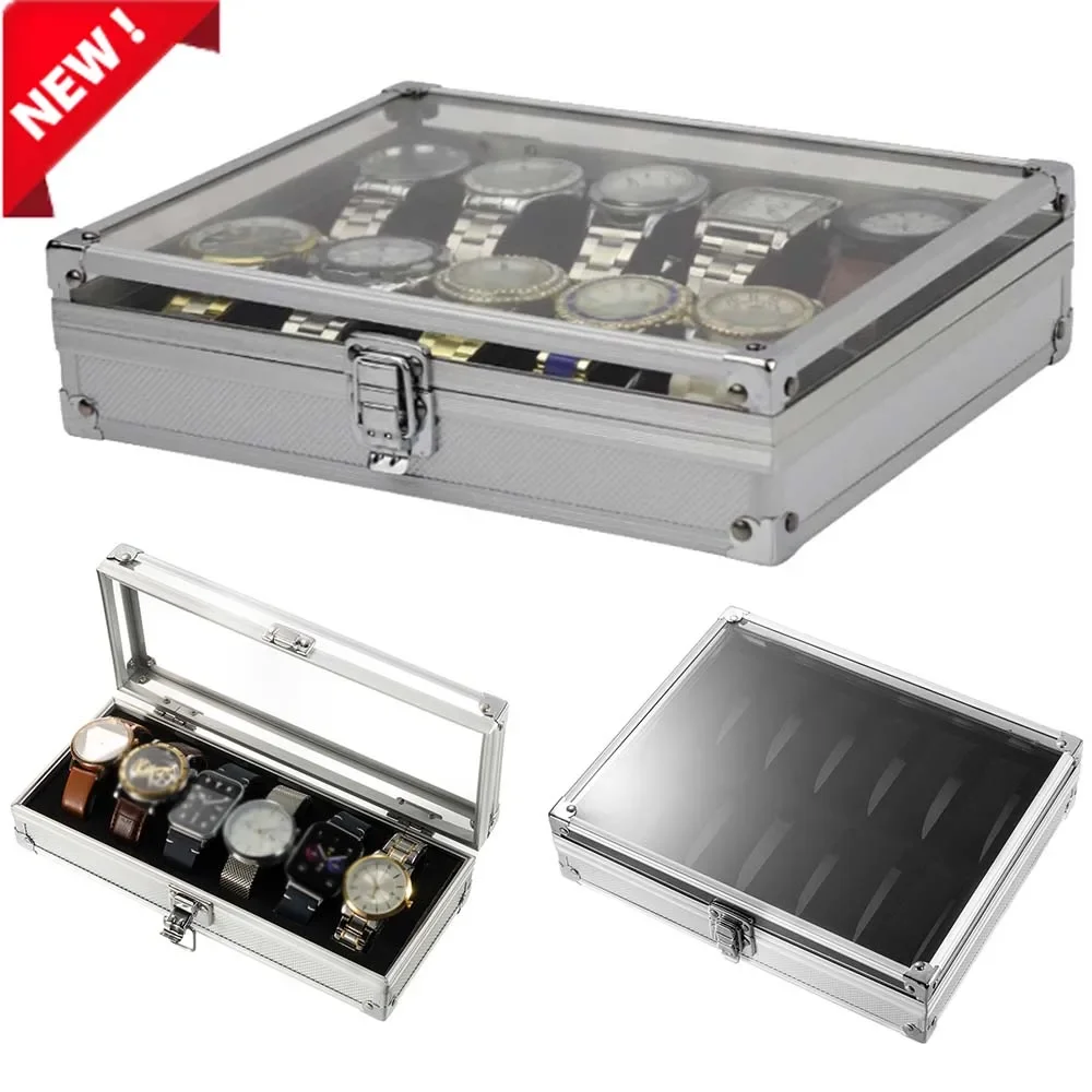 Nützliche Aluminium-Uhrenbox, 6/12 Gitter, Aluminiumlegierungsbox für Uhren, Schmuck, Pick-Up-Uhrenaufbewahrung, Display-Box mit mehreren Steckplätzen