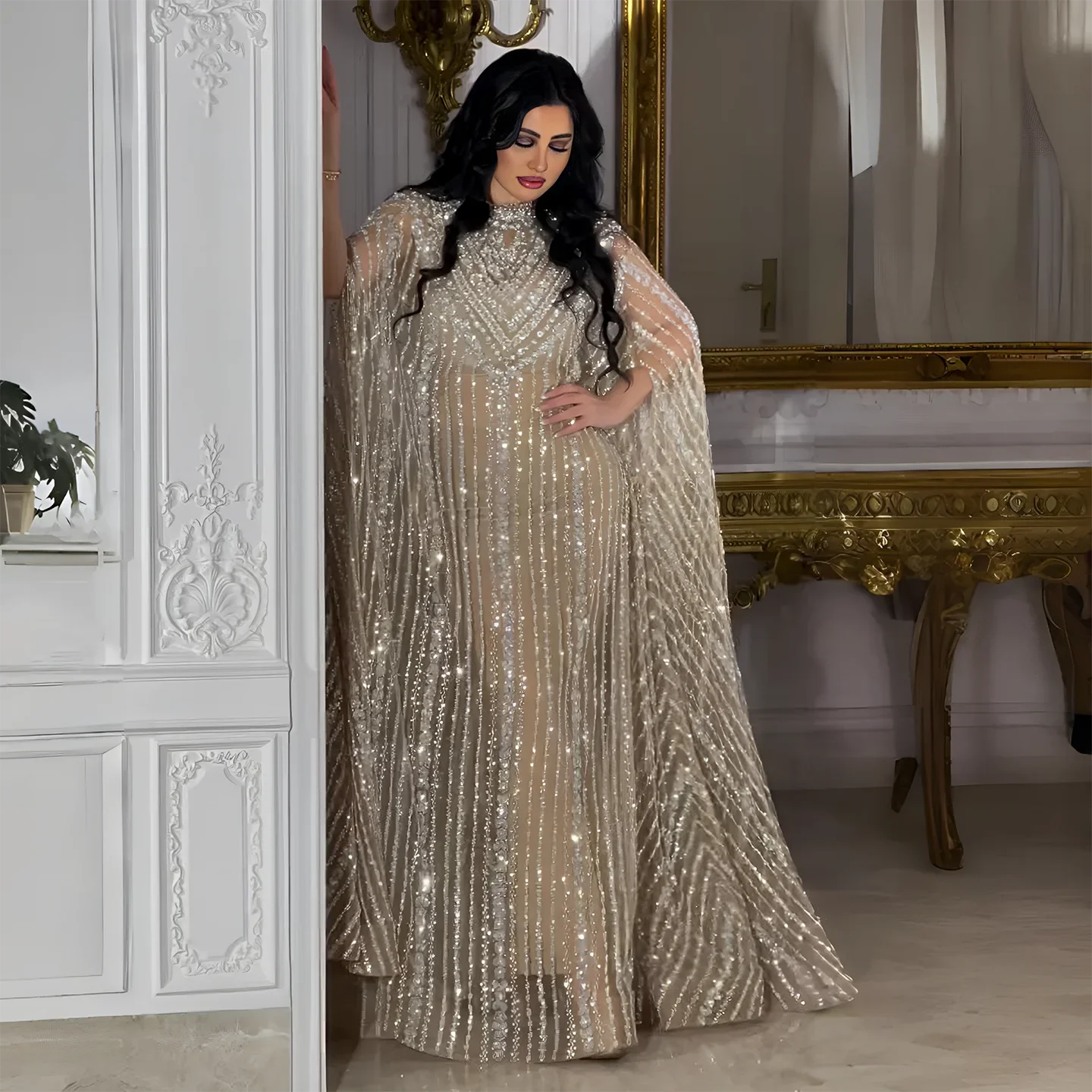 

Glamorous Dubai Caftan Abaya Kaftan Evening Dresses 2026 Elegant Wedding Formal Party Cape Gowns Customized Prom Dresses