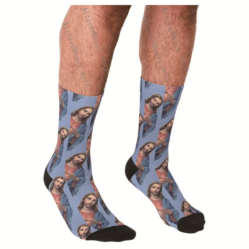 Men\'s Funny socks Jesus is watching you Socks harajuku Men Happy hip hop Novelty cute boys Crew Casual Crazy Socks for men