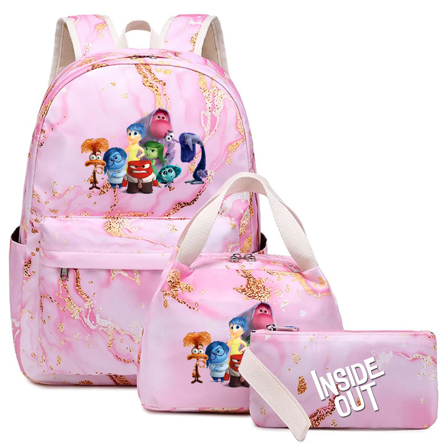 

3Pcs/set Inside Out Girl Kid Backpack Capacity Student Schoolbags Double Shoulder Bag Travel Pen Lunch Bags Bookbag Laptop Sets