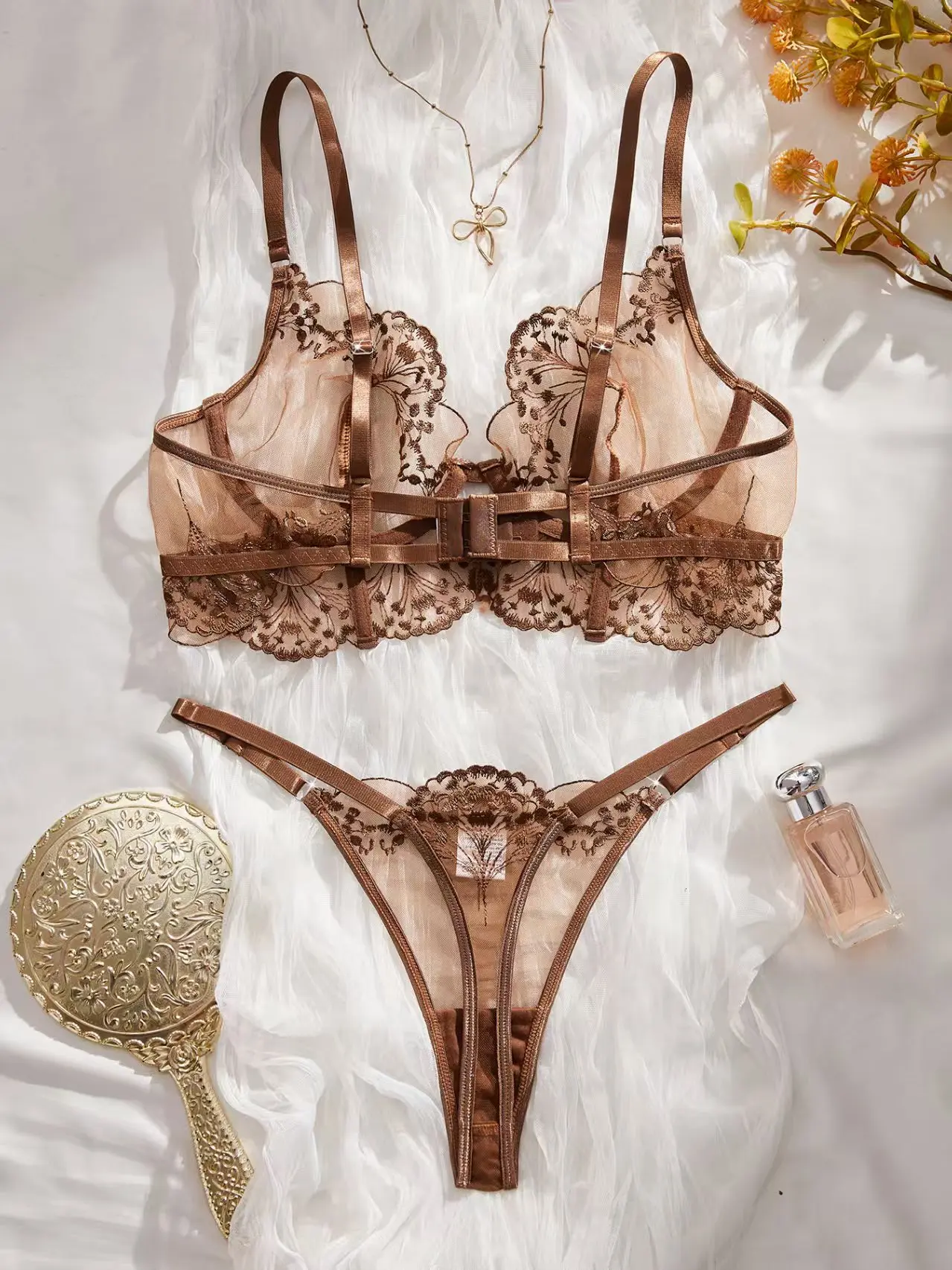 Valentýnská dámská sexy spodní prádlo Black Forest Wave Lace Set Romantická květinová ozdoba Bustier noční košilka pro ženy - náhled 2