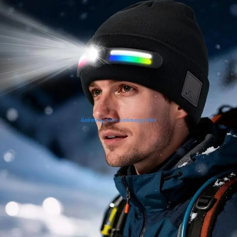 

573B Light Up Knit Cap For Camping Running Parties With Removable Washable Design