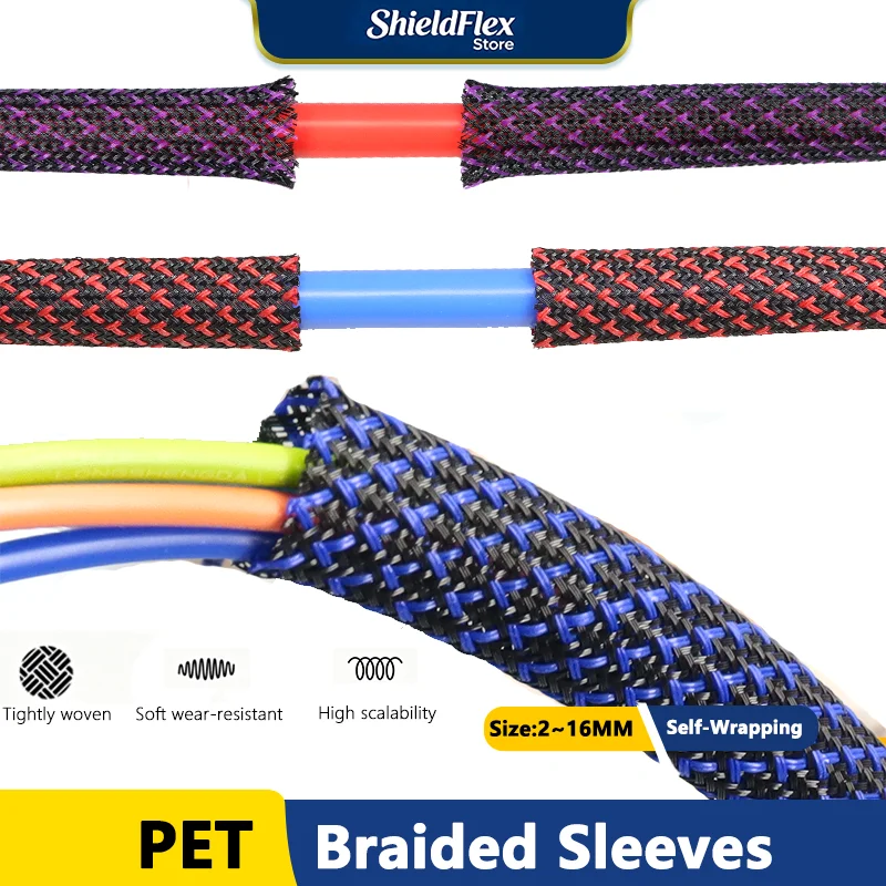 2mm - 30mm Cable Sleeve PET Expandable Braided Sleeving  Purple Blue Red Nylon Mesh Tube Wire Insulated Sheath 2/20/50M Sleeve
