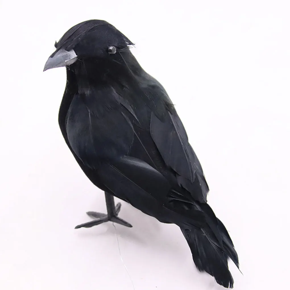 6PCS/Set Halloween Ornament Faux Black Feathered Crows For Home And Garden Deco Simulated Black Crow