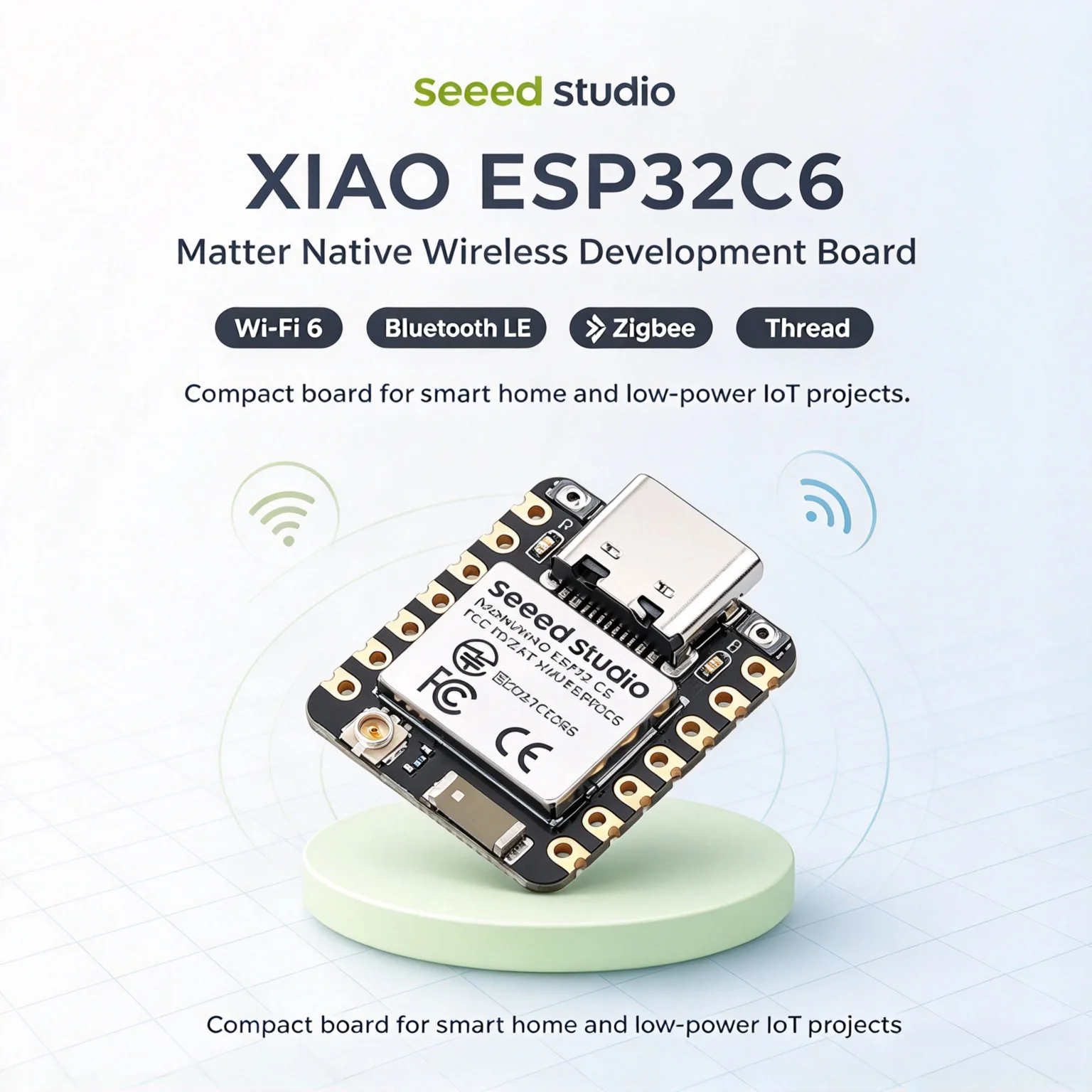 Seeed Studio XIAO ESP32C6, Wi-Fi 6 Bluetooth LE Zigbee Thread, Matter Native Development Board, Dual RISC-V,  Smart Home IoT