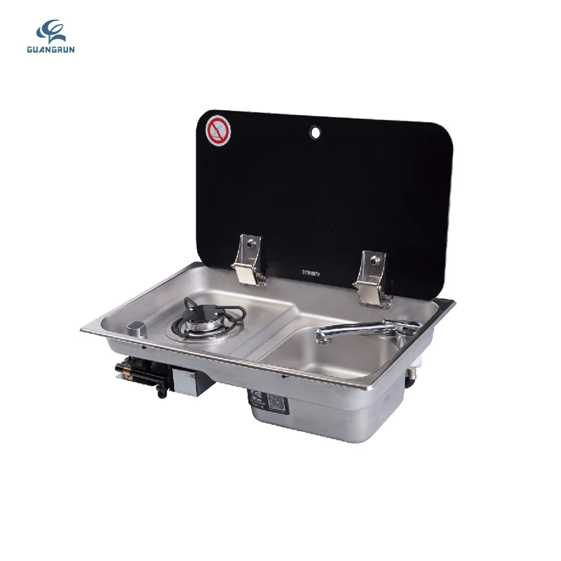 GuangRun High Quality Special One-piece Dual-purpose Single-burner Gas Stove Sink for Motorhome RVs Campers Use Stainless Steel