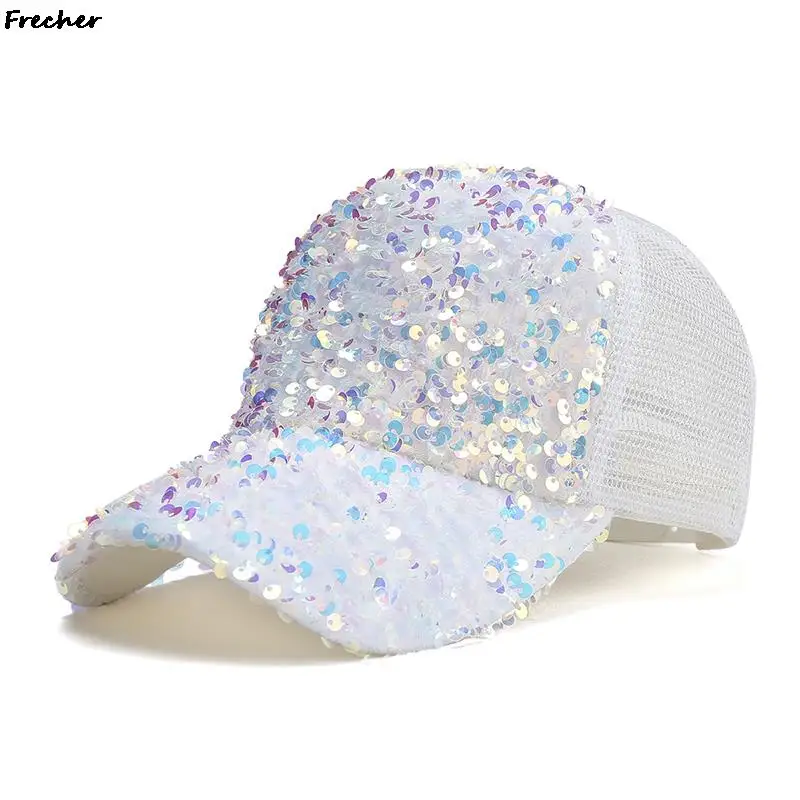 Full Sequin Baseball Caps Women Mesh Patchwork Visors Cap Wedding Party Sun Hats Rock Hip Hop Casquette Girls Shiny Snapback Hat