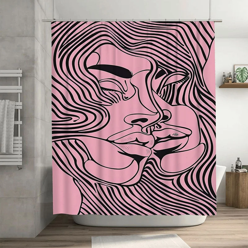 

Современная абстрактная черно-розовая занавеска для душа с уникальным полосатым узором, декоративный коврик для ванной, водонепроницаемая ткань для аксессуаров для ванной комнаты