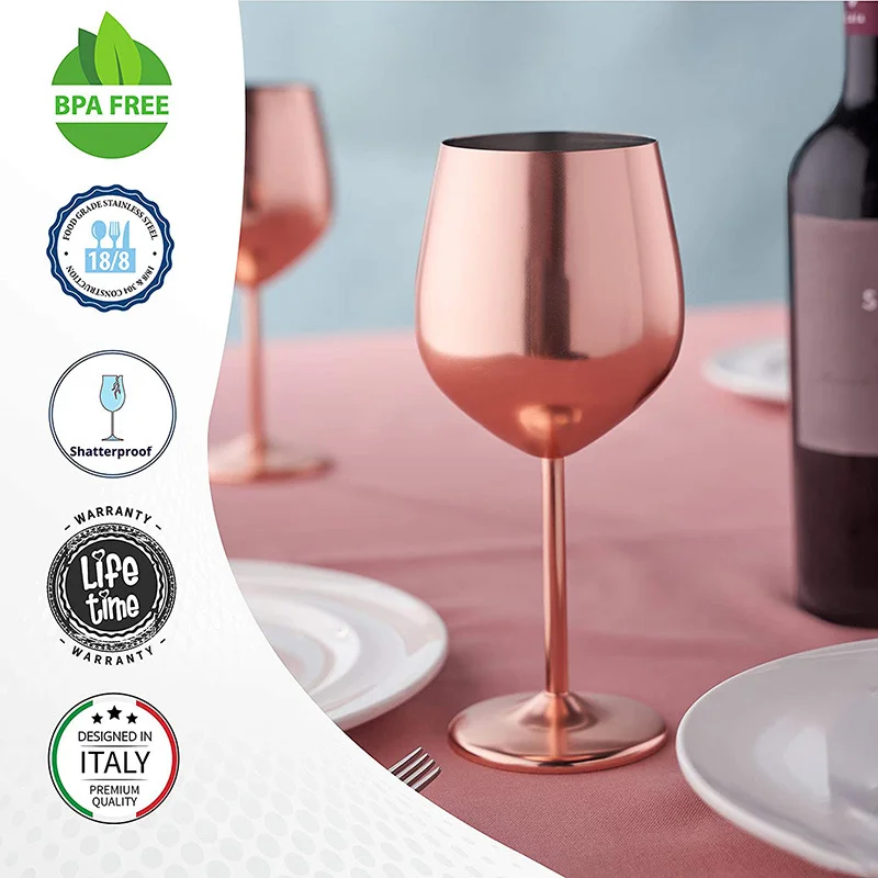 Wine Glass Cup 550ML,304 Stainless Steel Wine Glasses,18OZ Goblet Drum Type Drop Resistant Electroplate