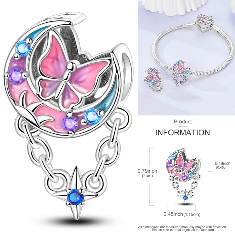 Schmetterlingsanhänger 925 Sterling Silber Rosa Blau Regenbogen Perlenanhänger Passend für Europäische Armbänder DIY Schmuck Geschenk für Frauen und Mädchen 2026 – Detail 33