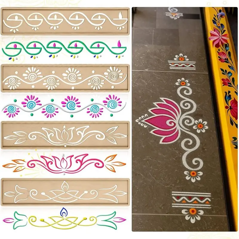8 Pcs Wooden Rangoli Sand Art Stencils