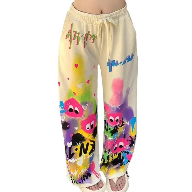 

New Painted Graffiti Casual Pants In Y2K Dopamine Wear Loose And Slim Printed Straight Wide-leg Pants 2024 w950 ﻿