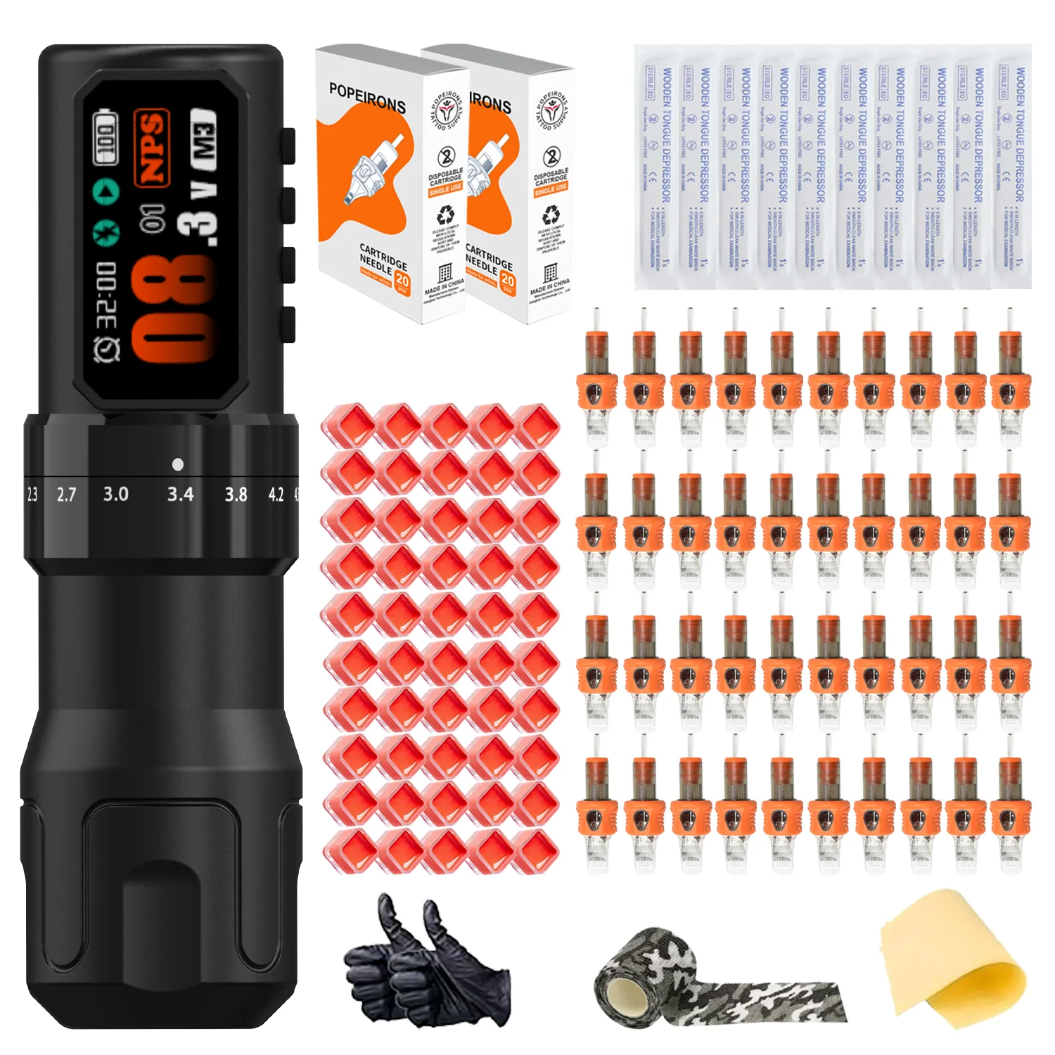 

POPEIRONS Adjustable Travel Pro Y Brave 2.0 Set Tattoo Pen Wireless Tattoo Pen FM
