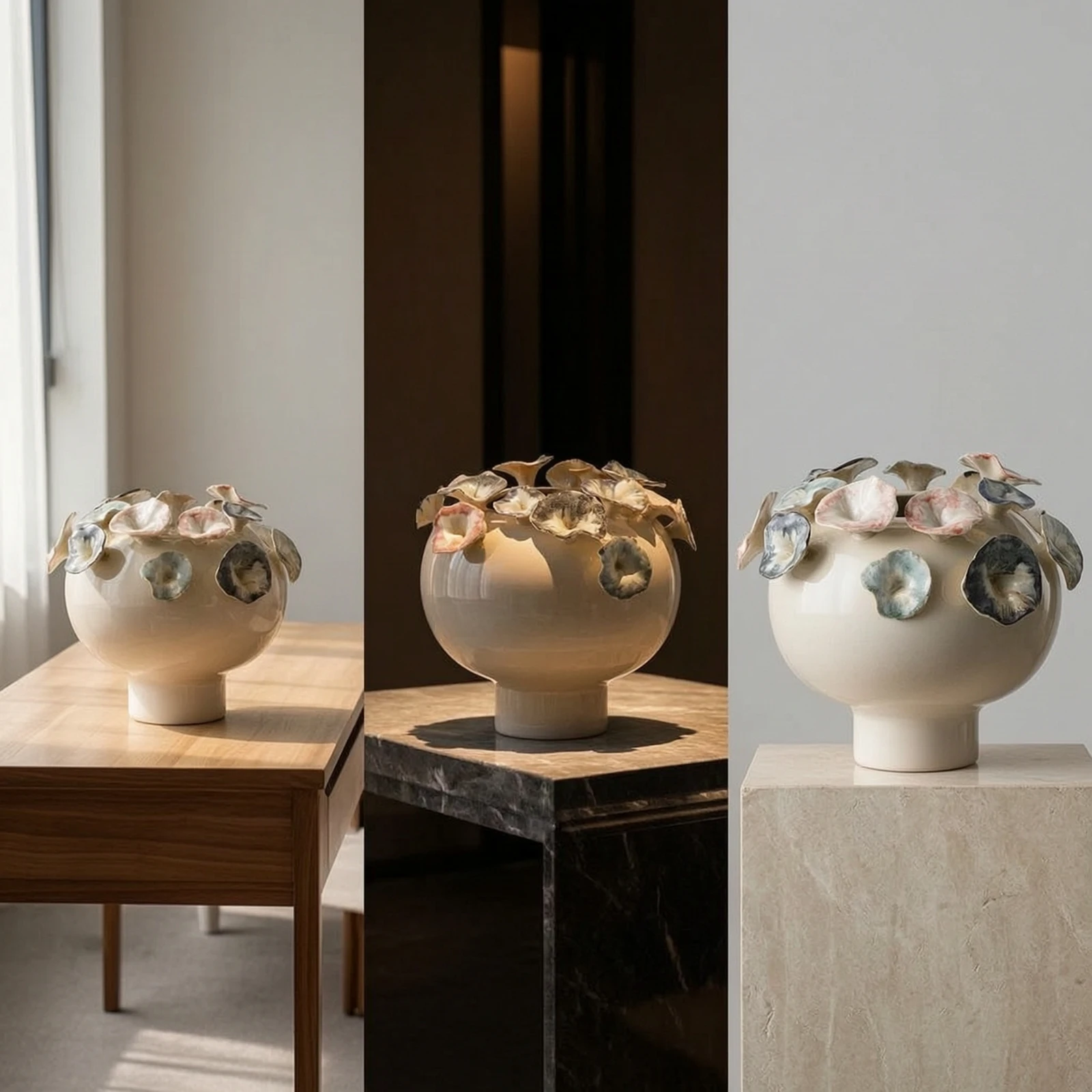 Vase with Petal Relief Artisanal Sculptural Vase Glazed Artisan-Inspired for Living Room, Entryway