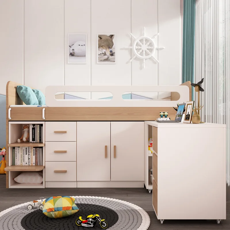 

Детская кровать, письменный стол, встроенная детская кровать полувысоты с шкафом для хранения вещей, многофункциональная расческа для небольшой квартиры.