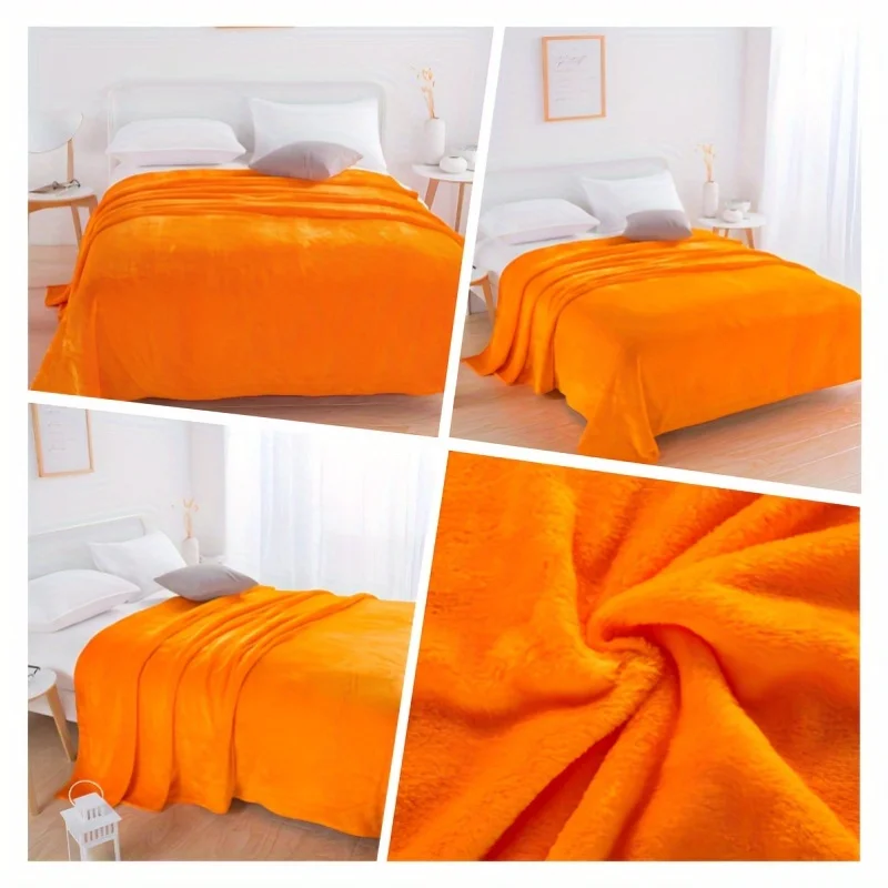 1PC Orange Fleece Blanket, Soft Warm Flannel Throw Blanket with 14 Colors Option, Cozy Solid Color Bedding for Bed Couch