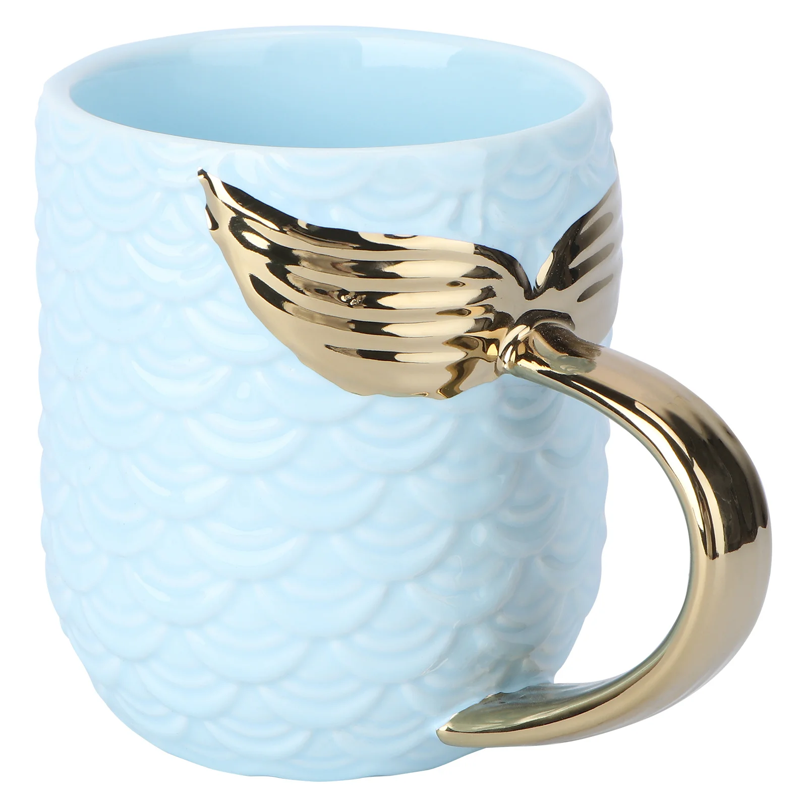 

Pearl Gold Mermaid Tail Ceramic Coffee Mug Sky-Blue Easy Grip Handle Perfect for Hot Cold Drinks Birthday Holiday Gift