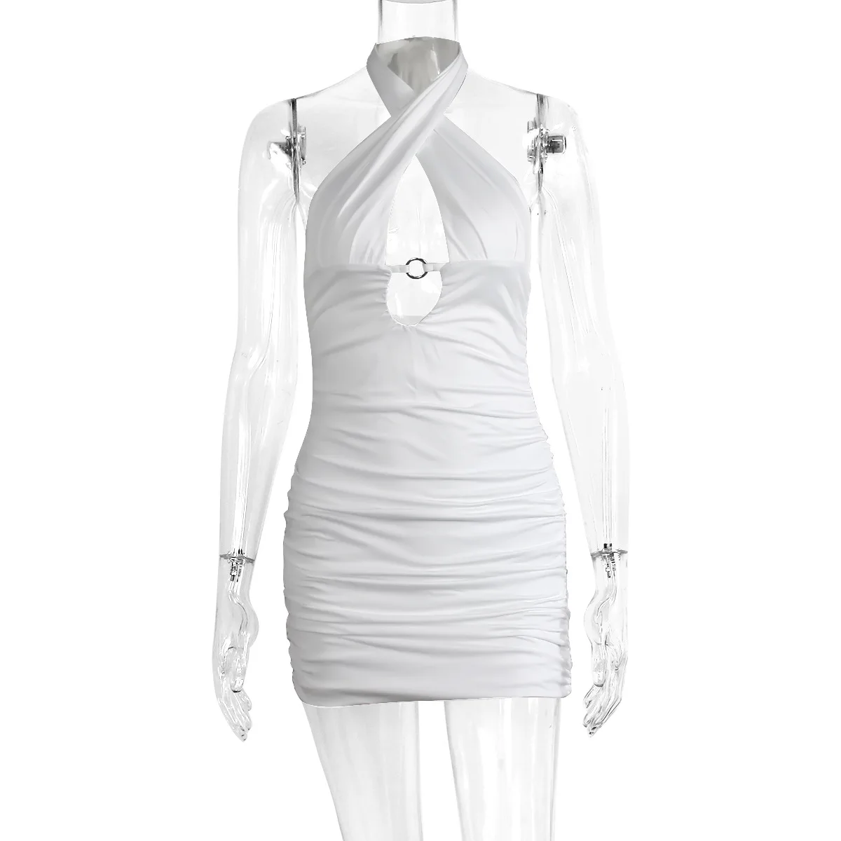 Sexy Cross Ne Strapl V-Ne Slim Fit Plissee Wrap Bodycon Damen Dr Milk Fiber Pendeln Sle Midi Taille Chinesischer Herkunft