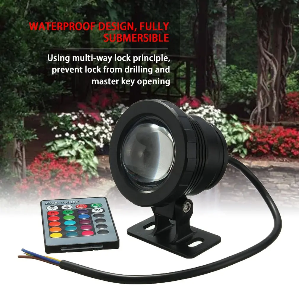 Waterproof 10W RGB LED Light Garden Fountain Pool Pond Spotlight Super Bright Underwater Light Lamp With Remote Control