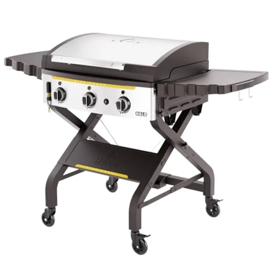 

Outdoor griddle for patio use, stainless steel, black, wind-proof 564 sq. in. cooking surface with 3 burners and warming rack