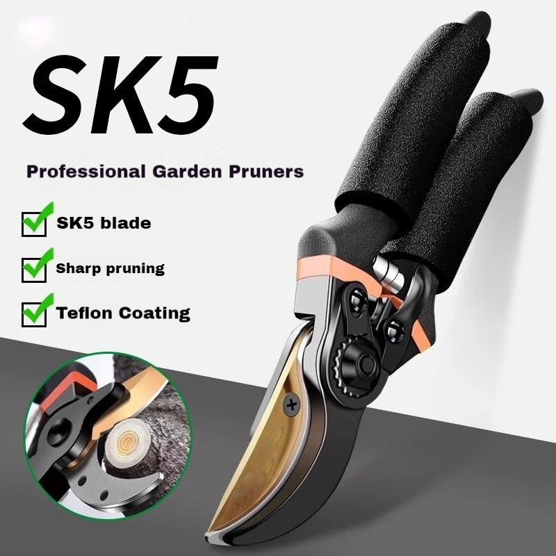 SK5 Legierungsstahl Gartenschere Professionelle Gartenschere Ergonomischer Rutschfester Griff, Müheloses Schneiden für Trockene & Harte Äste