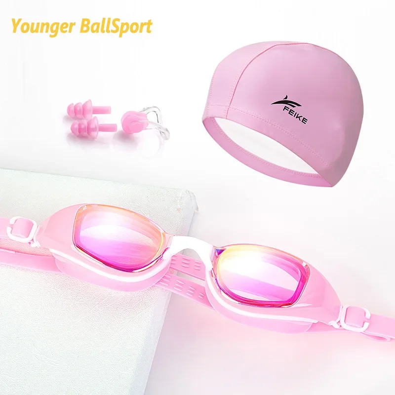 Professional Swimming Goggles Men and Women Silicone Colorful Electroplating Replacement Nose Bridge Goggles Swimming cap set