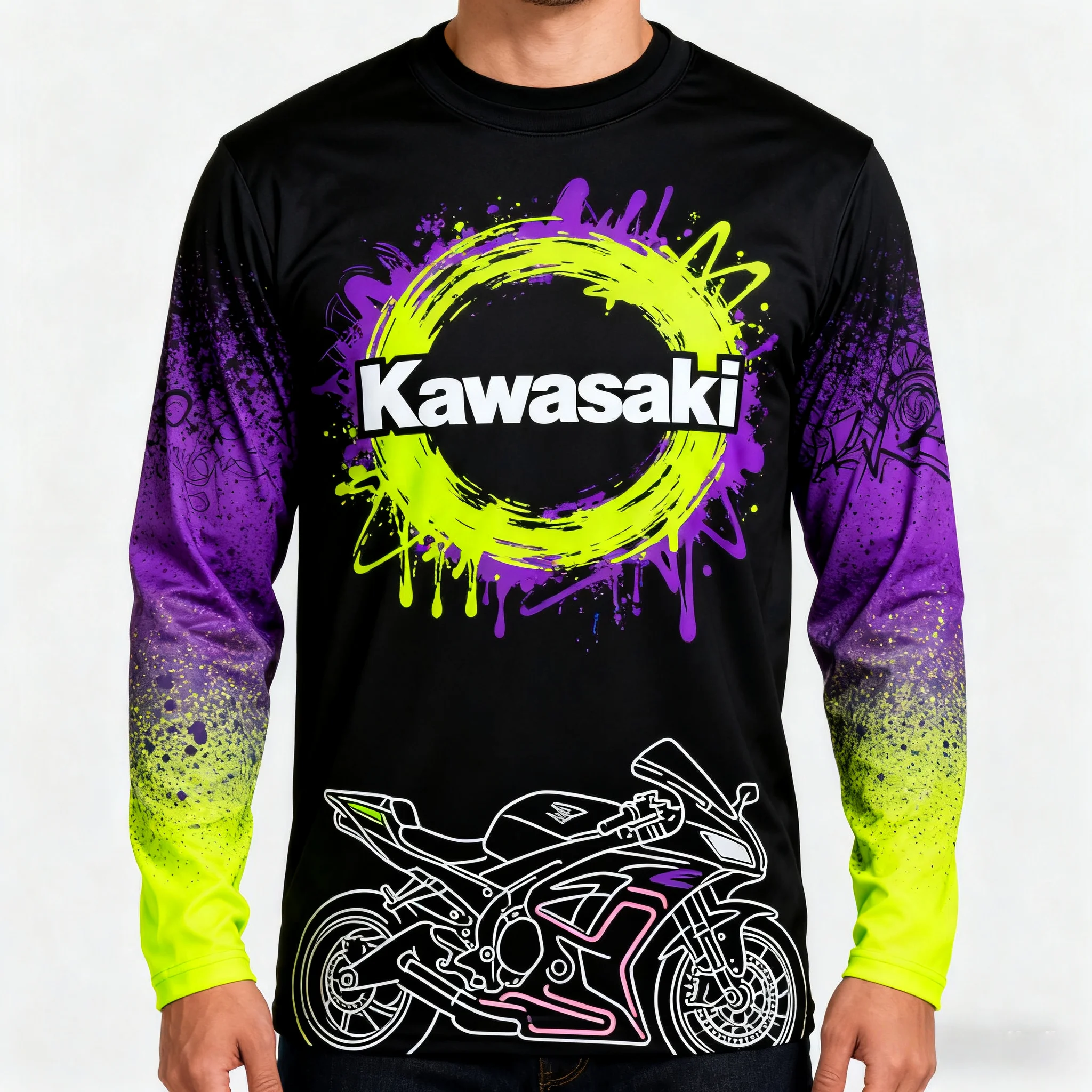 

2025 Kawasaki Racing Team Men T-shirt Outdoor Jersey Summer Classic Long Sleeves Tee Adults Loose Exercise Motorcycle Jersey