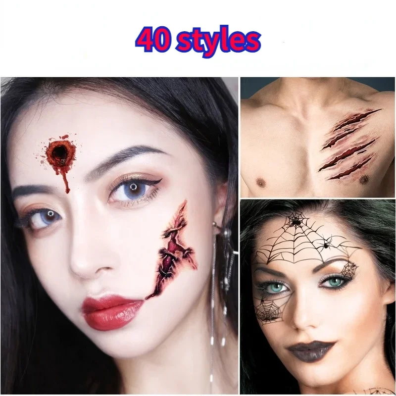 Haunted House Halloween Terror Spider Scar Mask Design Face Fake Temporary Waterproof Tattoo Sticker