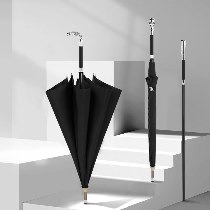 Creative self-defense umbrella can pull out retro high-end straight umbrella men's large cane long handle sun protection