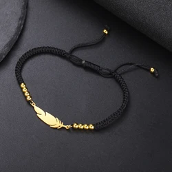 LIKGREAT Fashion Feather Design Pendant Bracelet for Women Men Charm Adjustable Rope Chain Couple Jewelry Party Gifts