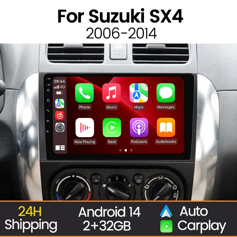 Android 14 IPS Screen Car Radio For Suzuki SX4 2006-2014 Wireless Carplay Auto WIFI BT RDS Car Multimedia Video Stereo Player