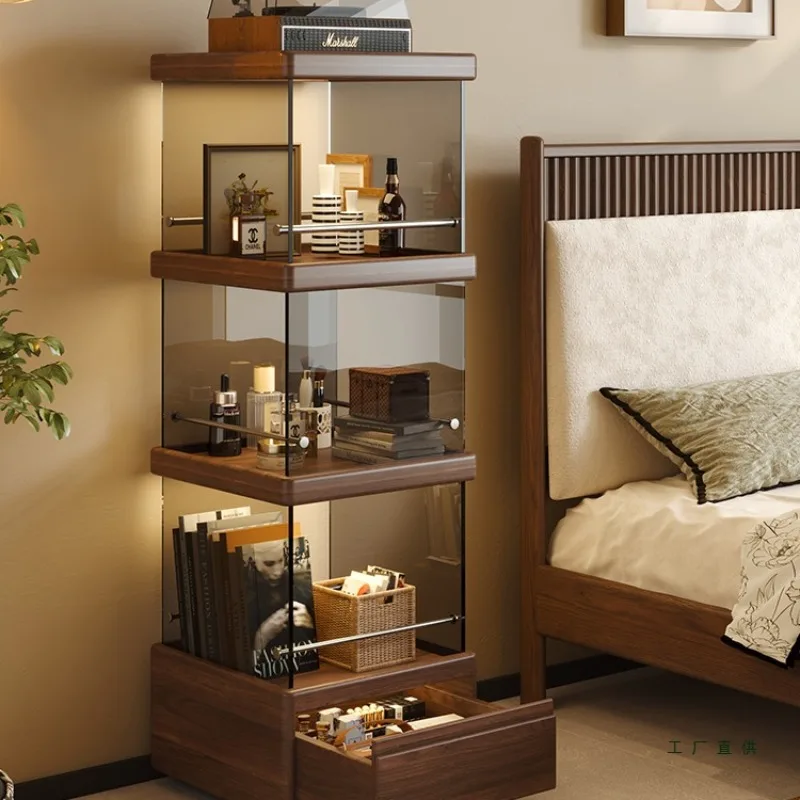 Locker North American Black Walnut Solid Wood Living Room Sofa Side Cabinet Mobile Storage Display Cabinet