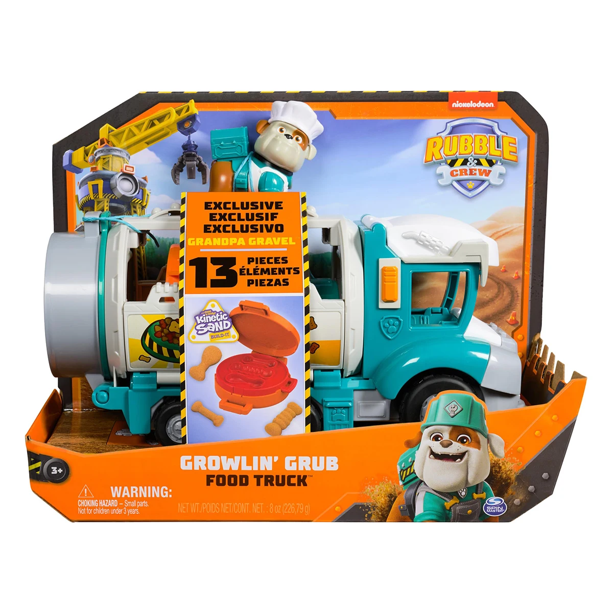 Figura de Acción Original de Paw Patrol Rubble Crew Growlin Grub Food Truck con Vehículo y Cocina de Juguete, Regalo de Cumpleaños para Niños