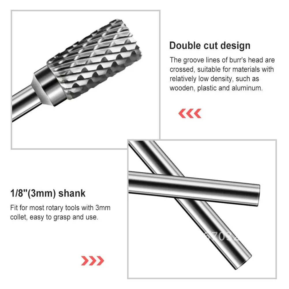 Double Shank Rotary Cutter Solid Tungsten Carbide Burr Bits Metal Die Grinder Carving Engraving Set 1/8