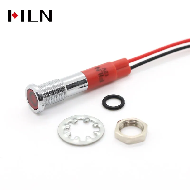 FILN 1PC IP65 6mm LED Waterproof Metal Indicator Light Signal Lamp with Wire 12VRed/Yellow Light Miniature Indicator Light