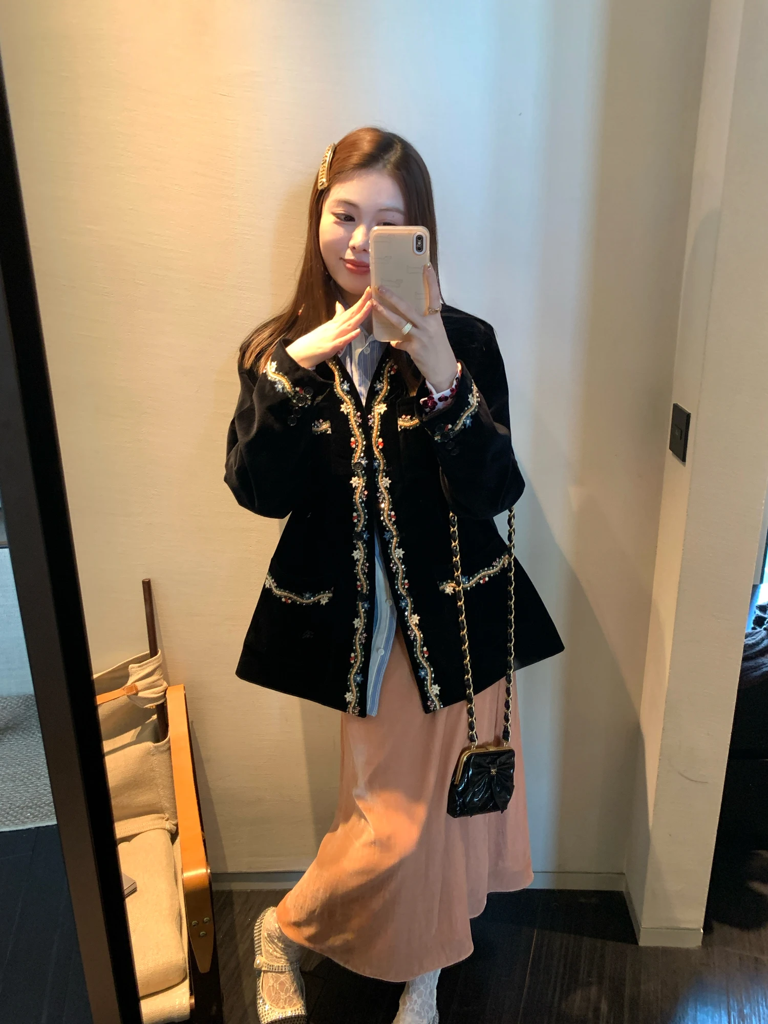 

Романтичная оранжево-розовая бархатная юбка Realzz Pear Girl: универсальная модель для осени и зимы, тонкая, для свиданий и повседневной носки, однотонная