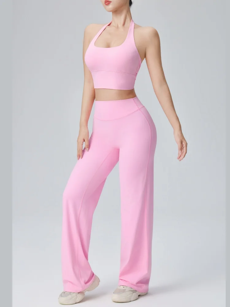 Neues Tanktop mit Neckholder-Ausschnitt und locker sitzende Yogahosen, atmungsaktives, schnelltrocknendes Sportoutfit für Fitness, Pilates, Laufen und Freizeit, Yogaset – Detail 8