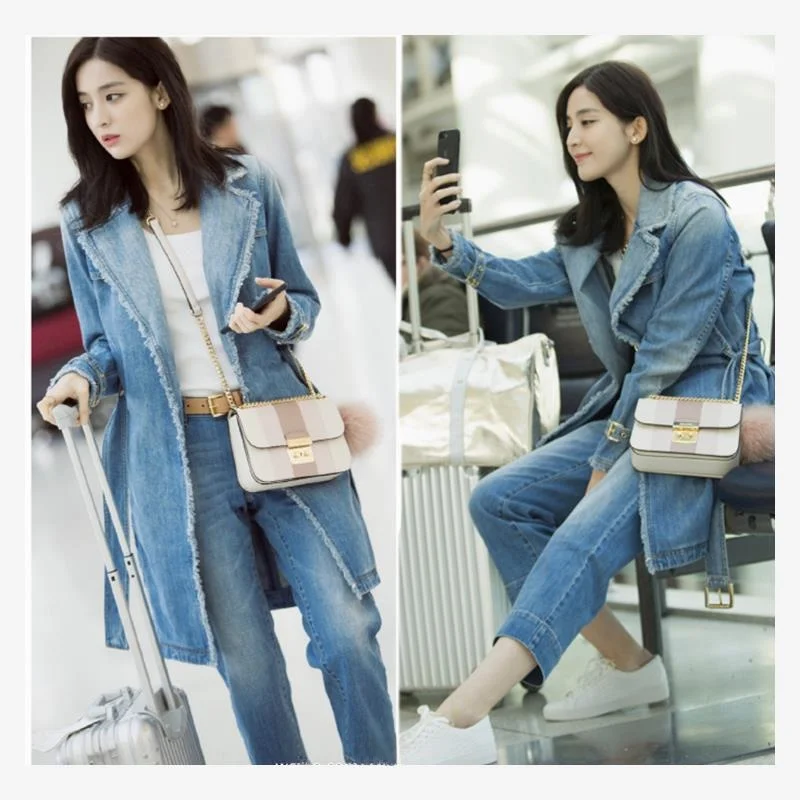 

Gulinaiza Spring 2025 New Tassel Long Women's Denim Sle Coat Loose Outerwear Faionable Commute Sle Bright Surface