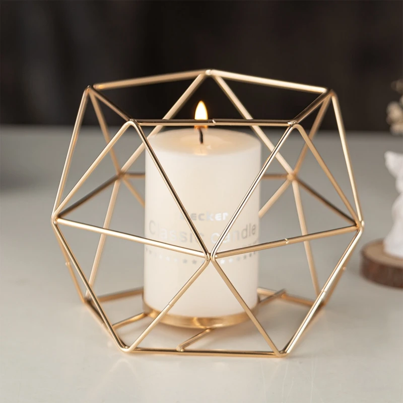 

European Wrought Iron Candlestick Wedding Ceremony Props Geometric Design Votive Candle Holders for Wedding Home Decoration